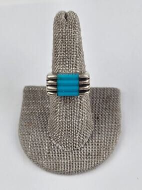 Unique Sterling silver Kabana Turquoise Ripple Ring Square Shaped Size 7 KBN